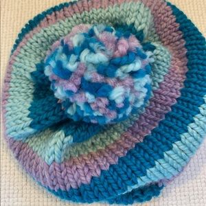 HANDMADE BABY ALPACA WINTER HAT AQUA BLUE LILAC SKY BLUE WITH POMPOM